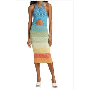 STAUD Edesia Rainbow Ribbed Knit Cut-Out Halter Midi Dress Size M